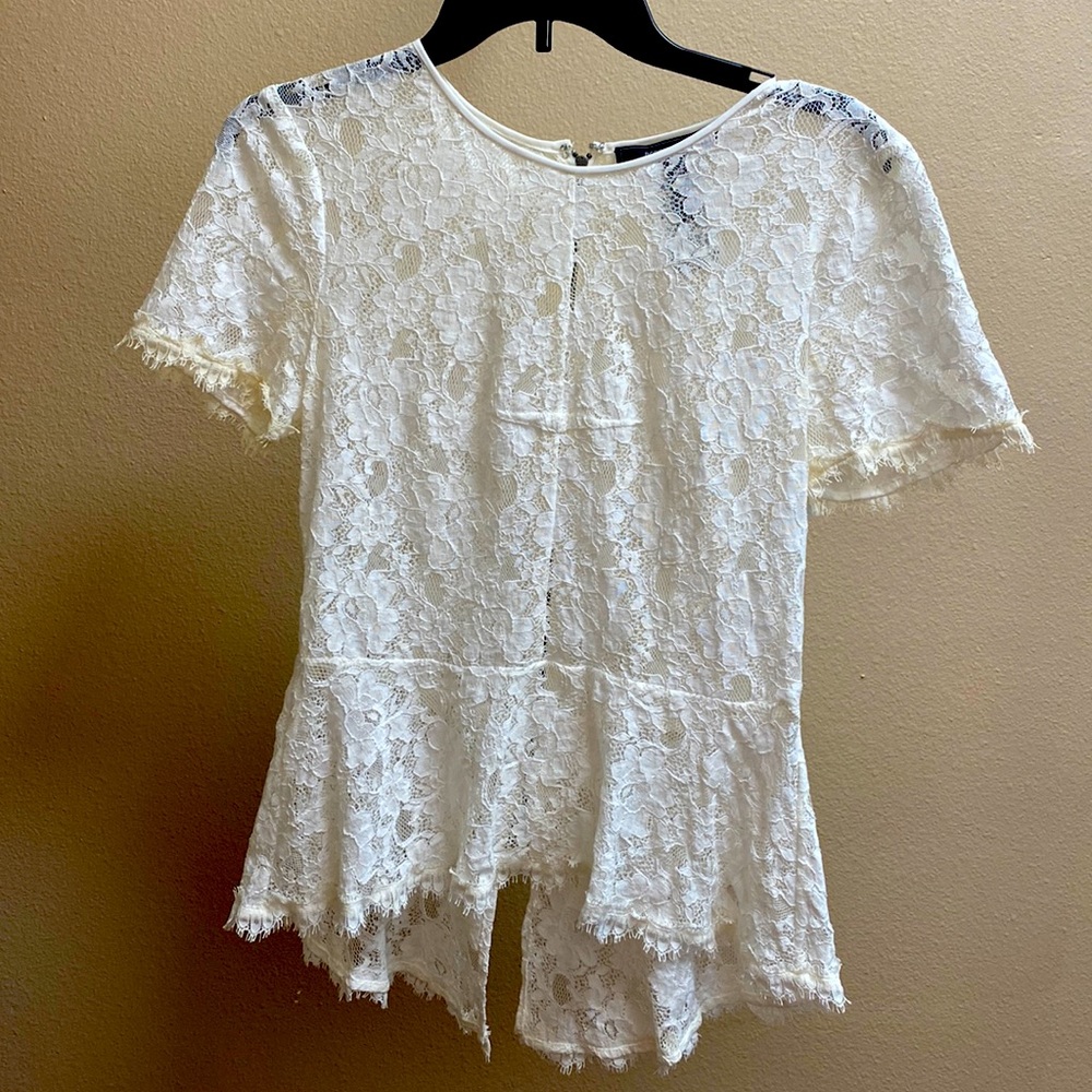 BCBGMaxAzria Lace Peplum Top